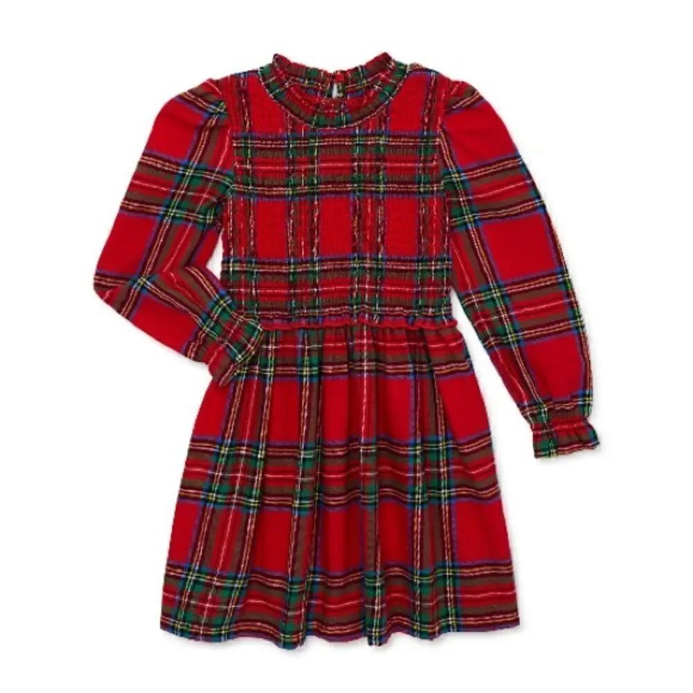 Toddler Girl Plaid Brushed Flannel Long Sleeved Dress Size 4T